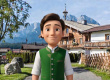 Chatbot Paul as an animated character in front of a hotel building with mountains in the background